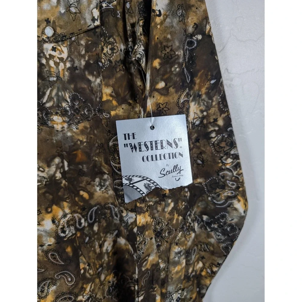 Scully Shirt Womens XL Brown Western Paisley Snap Button Long Sleeve Cowboy